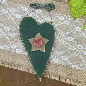 Wooden Heart shaped Hanger, or Plaque with Star Green Red
